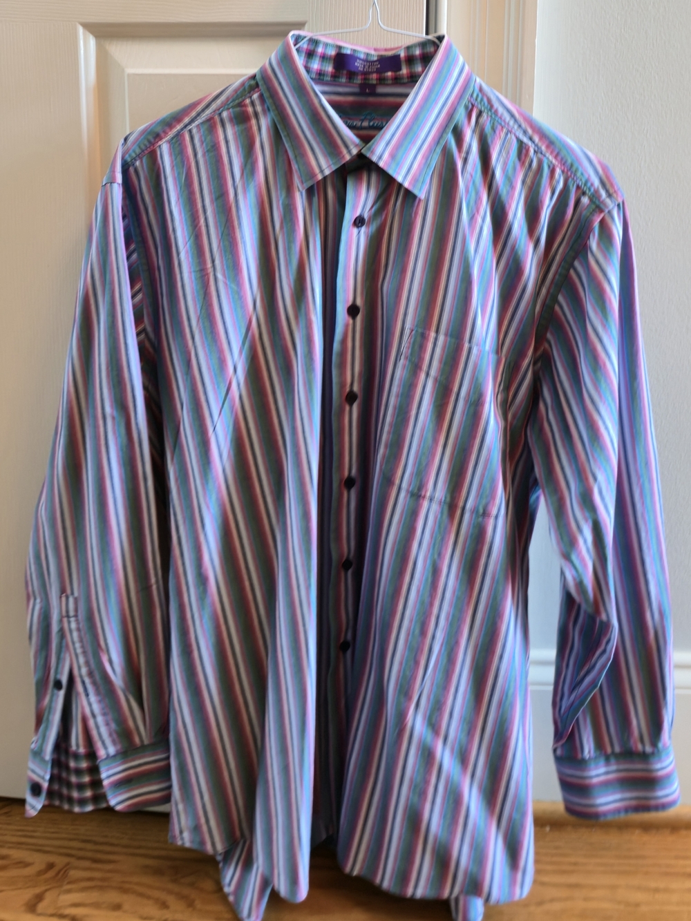 Alan Flusser Men's Striped Dress Shirt in Blue, Pink, Green & White